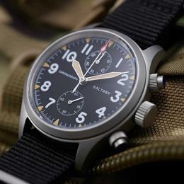 Wristwatches Baltany Quartz Military Time Code Watch S5033 Stainless Steel 39mm Case Fabric Strap 100M Waterproof VK61 Multifunctional WatchL2304