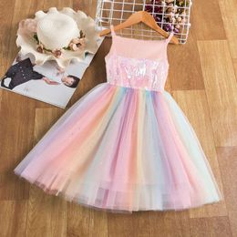 Girl's Dresses Baby Girls Rainbow MeshDress Costume Children Birthday Party Princess Suspender Dresses Little Girl Summer Clothes