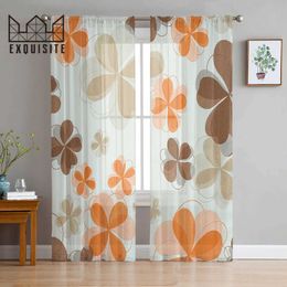 Window Treatments# Yellow Petal Gradient Sheer Curtain for Living Room Hall Wall Dress Up Home Window Supplies Pop Print Tulle Curtains Y240517