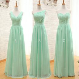 Mint Green Long Chiffon Bridesmaids Dress 2020 A Line Pleated Beach Bridesmaid Dresses Maid of Honor Wedding Guest Gowns 2503