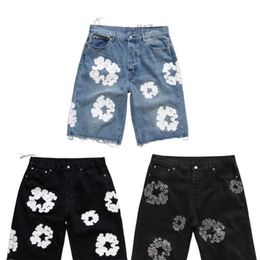 Denim Jeans Shorts Men Designer Women Short Jean for Mens Luxury High Qulity Straight Holes Tight Flower Printing Shortpants Slim Hip Hop Street Black Pants Clot E4K4