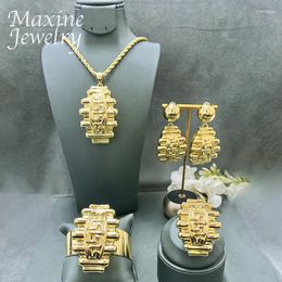 Necklace Earrings Set Elegant Ethiopian Dubai 24K Gold Plated Jewellery Copper Bracelet Rings Afican Bridal Wedding Party Gifts