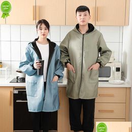 Kitchen Apron New Winter Padded Zipper Seafood Supermarket Waterproof Warm Long-Sleeved Aprons Cleaning Tools Coat Drop Delivery Home Dhy5X