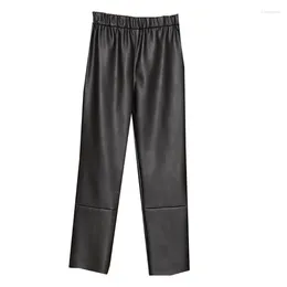 Women's Pants Autumn And Winter High Quality Artificial Lambskin Soft Comfortable Elastic Waistband Slimming Cropped PU Leather