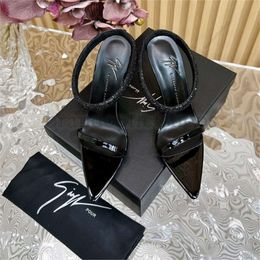 High quality Sandals Designer pointy High heeled Sandals Luxury patent leather 10cm women's dress shoes Banquet shoes Real Leather 35-42
