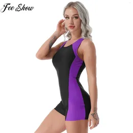 Women's Swimwear Women One Piece Swimming Jumpsuit U Neck Straps Cross Rear Color Contrast Short Bodysuit Beach Bathing Suit