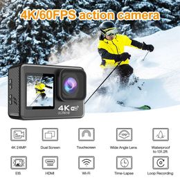 Sports Action Video Cameras 4K 60FPS Action Camera 2.0 Touch LCD EIS Dual Screen WiFi Waterproof 30M Underwater Camera Outdoor Shaking Go Sports Pro Camera J240514