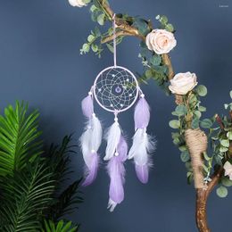 Decorative Figurines Circular Iron Ring Dream Catcher Net Purple Round Pearl Bead Home Decoration Wind Chimes Wall Hanging 13cm