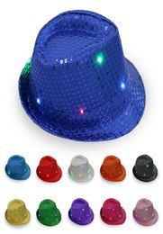 Party Hats Mens Flashing Light Up Led Fedora Trilby Sequin Fancy Dress Dance Party Hat for Stage Wear2561005