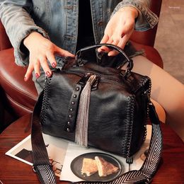 Shoulder Bags Tassel Female Bag 2024 PU Soft Leather Wild Solid Colour Handbag Retro Casual Rivet Messenger Bolso Mujer