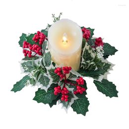 Decorative Flowers 25cm Candlestick Wreath Christmas Artificial Plants Berry Garland Candle Ring Centrepiece Xmas Home Dinning Table Decor