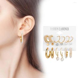 Hoop Earrings Faux Pearl Elegant Rhinestone Huggie Set For Women Anti-allergy Lightweight Stainless Commuting