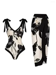 Women's Swimwear 2024 Print One Piece Swimsuit & Vent Skirt Padded Sexy Women Bathing Suit Female Swimming Summer Beachwear Bodysuit