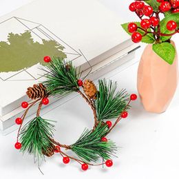 Decorative Flowers Pinecone Pine Needles Artificial Plants Christmas Flower Rattan Wreath Window Ornament DIY Gifts Xmas Table Decor