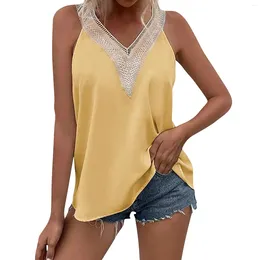 Women's Tanks Fashion Casual Solid V-Neck Lace Tank Top Loose Shirt Youthful Woman Clothes Clothing For Women