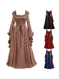 Casual Dresses 2024 Vintage Halloween Cosplay Costume Witch Vampire Gothic Dress Ghost Up Party Printed Mediaeval Bride Female