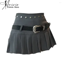 Skirts Women's Grey A-line Pleated Skirt Vintage Y2k Mini Harajuku Korean Fashion Preppy Style Uniform 2000s Clothes Summer