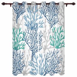 Curtain Summer Marine Organisms Coral Blue Duck Green Grey Indoor Curtains Living Room Luxury Drapes Large Window Treatments