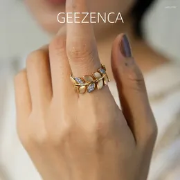 Cluster Rings GEEZENCA 925 Sterling Silver Wheat Pattern 5A Zircon For Women 18K Gold Italian Craft Chic Luxury Ring 2024 Gift
