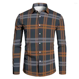 Men's Casual Shirts Business Office Formal Wear 2024 Fashion Luxury Design Plaid Shirt Long Sleeve Top Single-Breasted Cardigan Clothes