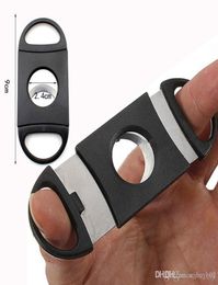 New Pocket Plastic Stainless Steel Double Blades Cigars Guillotine Cigar Cutter Knife Scissors Tobacco Black New In Stock9979758