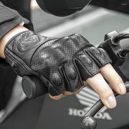 Cycling Gloves Knob Adjust Riding Palm Protection Motorcycle Leather Short Finger Touch Screen Breathable Motorbike Accessories