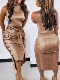 Casual Dresses BKLD Solid Colour 2024 Standing Collar Sleeveless Button Split Dress Women Clothing Sexy Night Club Outfits Party