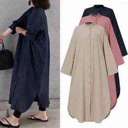 Casual Dresses Women's Loose Cotton Long Sleeve Kaftan Maxi Cardigan Shirt Dress Plus Size S-5XL Vestidos De Mujer Robe