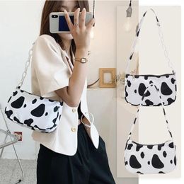 Shoulder Bags Fashion Style Cow Milk Print Women Vintage Top Handbag Totes Female Casual Underarm Simple Daily Bag