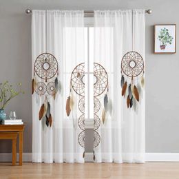 Window Treatments# Dream Catcher Watercolour Feather Pattern Modern Tulle Curtains for Living Room Bedroom Home Kitchen Window Sheer Curtains Y240517