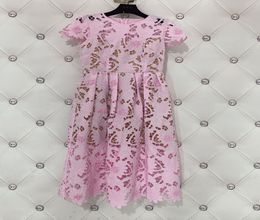 High end custom pink cotton hollow laser carved long skirt dress8719008