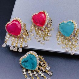 Stud Earrings EVACANDIS Ladies Luxury Sparkly Heart Cubic Zirconia Red And Sky Blue Jewel Zircon Fringe Sterling Silver Needle