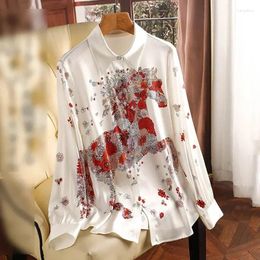 Women's Blouses Autumn Long Sleeve Vintage Printed Shirts Women Simple Elegant Silk Loose Blouse Buttons Fashion Casual Office Ladies Tops