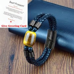 Charm Bracelets Trendy Multi-layer Braided Leather Bracelet Tiger Eye Stone For Men Simple Stainless Steel Jewellery Accessories