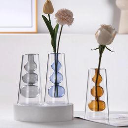 Vases Nordic Double Layer Glass Vase Transparent Hydroponic Planter Bottle For Home Living Room Bedroom Decoration