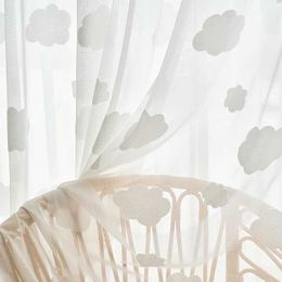Window Treatments# Cartoon white 3D cloud curtain childrens room Japanese minimalist thin gauze curtain living room bedroom semi shading curtain Y240517