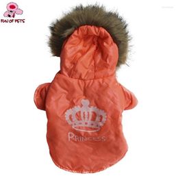 Dog Apparel Fashion Winter Cool Red Crown Pattern Jacket With Hoodie Clothes For Pets Dogs Puppy Clothing