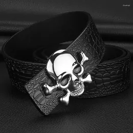 Belts Fashion Luxury Genuine Leather Skull For Men Alloy Smooth Buckle Designer Brand Personality Print Belt High-quality