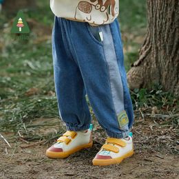 Trousers Amila baby denim pants 2023 spring new fashion patch work childrens casual soft blue jeans loose Trousers boys and girls childrens clothing d240517