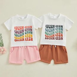 Clothing Sets Baby Girl Summer 2 Piece Outfits Round Neck Short Sleeve Letter Print Tops Elastic Waist Shorts Infant Toddler