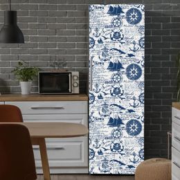 Window Stickers 1PC Caribbean Sailboat Nautical Abstract Elements Pattern Refrigerator Self-adhesive Removable Thickened Moisture-proo