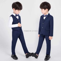 Suits Kids Suit for Weddings Flower Boys Formal Tuxedo Dress Jacket Vest Pants Tie 4PCS Children Prom Party Performance Costume Y240516