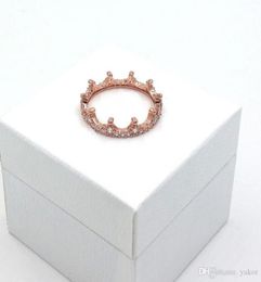 Fashion 18k Rose Gold Crown RING Set Original Box for 925 Silver CZ Diamond Women Wedding Rings1972590