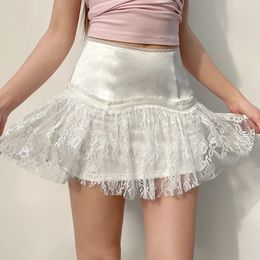 French Ballet Style Sexy Lace Mesh Patchwork Skirt tie Street Aline Fairy Dress Women Clothing Summer Woman 240516