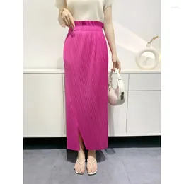 Skirts Miyake Pleated Women's Long Half Skirt Summer 2024 Temperament Slim High Waist Open Niche Design