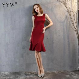 Party Dresses Vintage Claret Short Evening Dress Elegant Women Sleeveless Midi Mermaid Simple Femme Vestidos De Gala