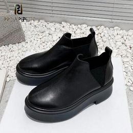 Boots 2024 Arrival Thick Undersole Ladies Short Slip On Waterproof Fashion Black White Leather Simple Style All Match Shoe