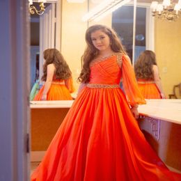 Little Miss Pageant Dress for Teens Juniors Toddlers Infant 2021 Long-Sleeve Orange Chiffon Long Girls Prom Gown Formal Party rosie Zip 2383