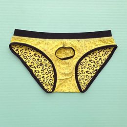 Underpants Men Briefs Sexy Leopard Open Front Underwear Big Pouch U Convex Low Rise Shorts Panties Hight Cut Soft Lingerie