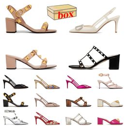 Luxury Sexy Slingback High Heels Rivet Pointed Sandals Famous Designer Women Leather Platform Wedges Heel Pumps Slides Manual Customized With Box Silver Slippers